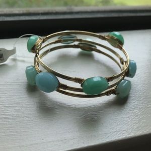 Stone bead wire wrapped bangle